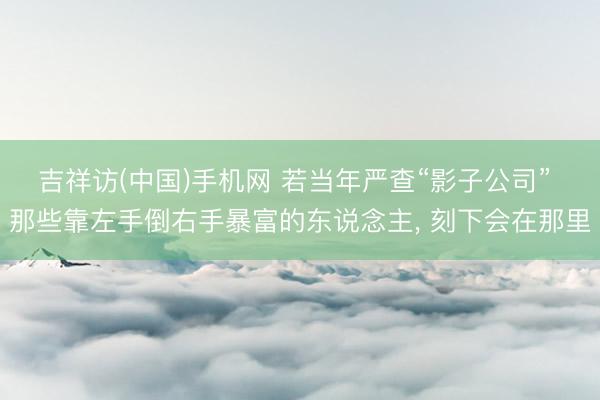 吉祥访(中国)手机网 若当年严查“影子公司” 那些靠左手倒右手暴富的东说念主, 刻下会在那里