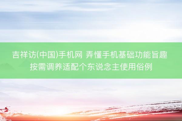 吉祥访(中国)手机网 弄懂手机基础功能旨趣 按需调养适配个东说念主使用俗例
