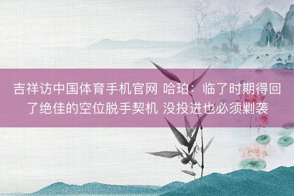吉祥访中国体育手机官网 哈珀：临了时期得回了绝佳的空位脱手契机 没投进也必须剿袭